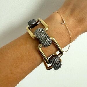 Ann Taylor Chunky Gold & Pave Graphite Chain Link Bracelet